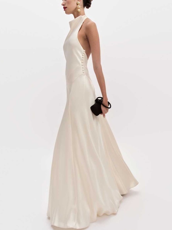 Reformation Dresses & Skirts - Reformation ROY Satin Wedding Dress Halter Gown Fior Di Latte Ivory With Tags 6